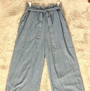 Wide leg denim tie pants